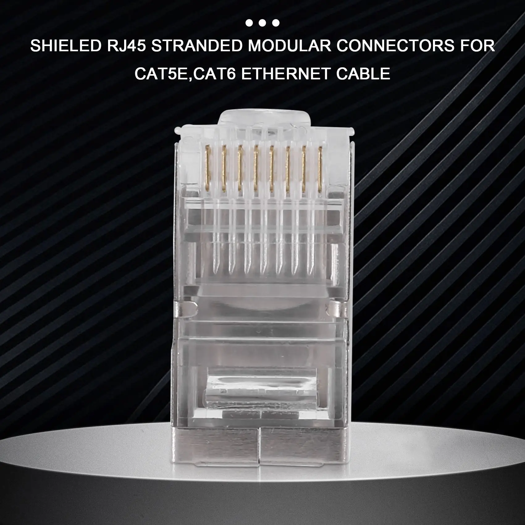 Conector RJ45 blindado CAT5E CAT6 Crimp Ethernet Conector STP 8P8C Plugues de cristal modulares 100 peças