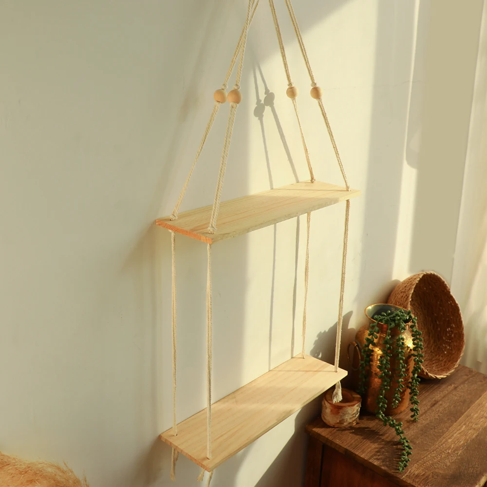 Macrame Wand Hängen Regal Boho Wohnkultur Regale Auf Wand Holz Dekoration für Schlafzimmer Wohnzimmer Kindergarten Christamas Geschenk – Detail 20