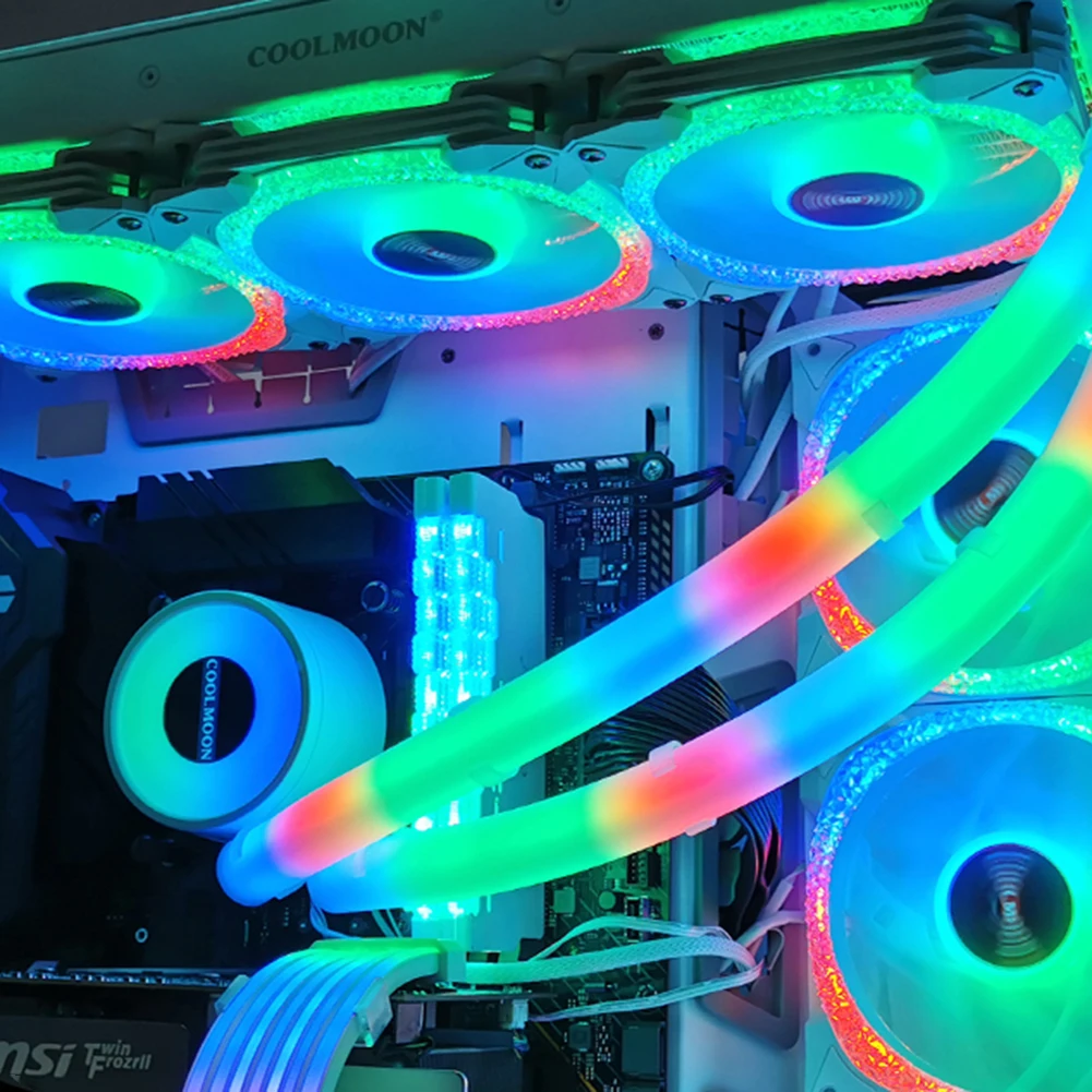 

2 шт. ARGB LED AIO Tube Sleeve Силиконовый светящийся рукав Водяное охлаждение Радитор Трубка 5 В 3PIN ARGB 4PIN Aura Sync для корпуса компьютера