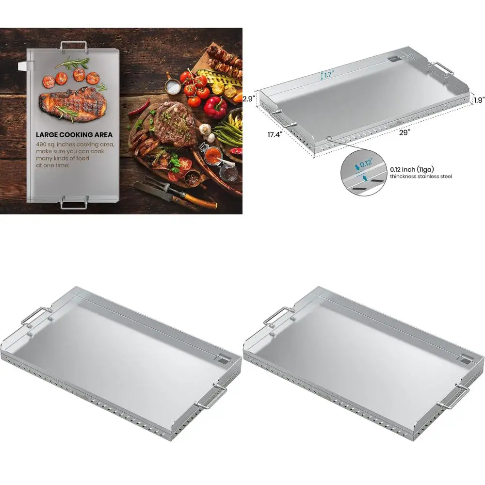 

28-дюймовая плоская газовая гриль-плита из нержавеющей стали для 2-конфорочного пропанового гриля с улучшенной системой отвода жира сзади