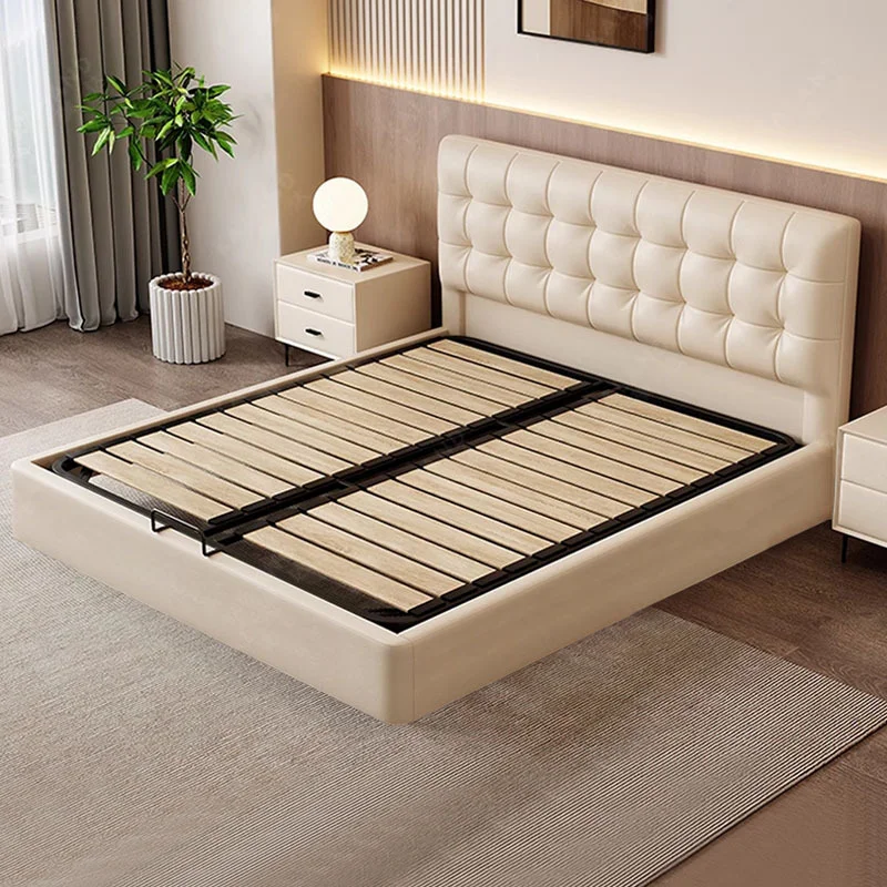 # S Modern Soft Bed Designer Style Bedroom Furniture Light Luxury Minimalist High Elastic Filling Genuine Leather Pine Wood Fram