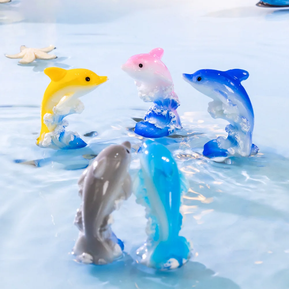 7 Pcs Micro Landscape Dolphin Animal Mini Resin Figurines Decor Models Miniature Figures Ornament Tiny Animals Statues Child