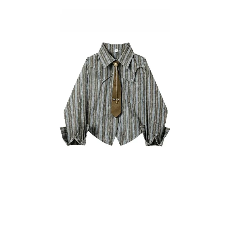 Frühling 2025, lässig, gestreift, irt, amerikanischer Stil, Vintage-Stil, getragener Denim, zweiteiliges Set, vielseitiges Design, klassische Mode, Ense