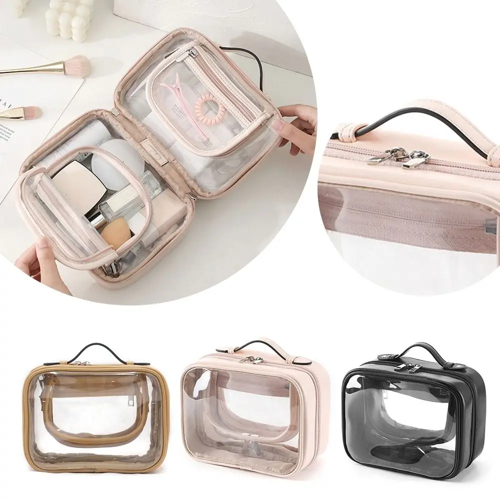 

Двухслойные прозрачные косметички большой емкости на молнии, прозрачная косметичка для хранения кистей для макияжа, косметички для путешествий