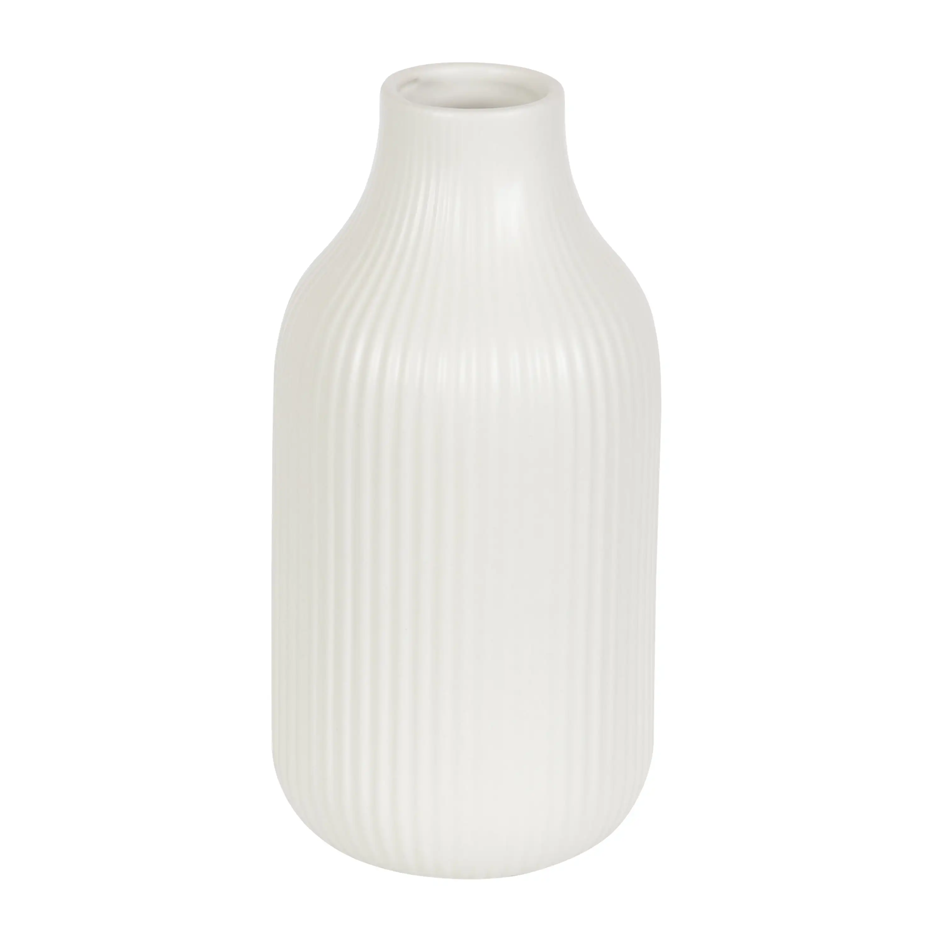 Ribbed Ceramic Vase, 8.5, Cream