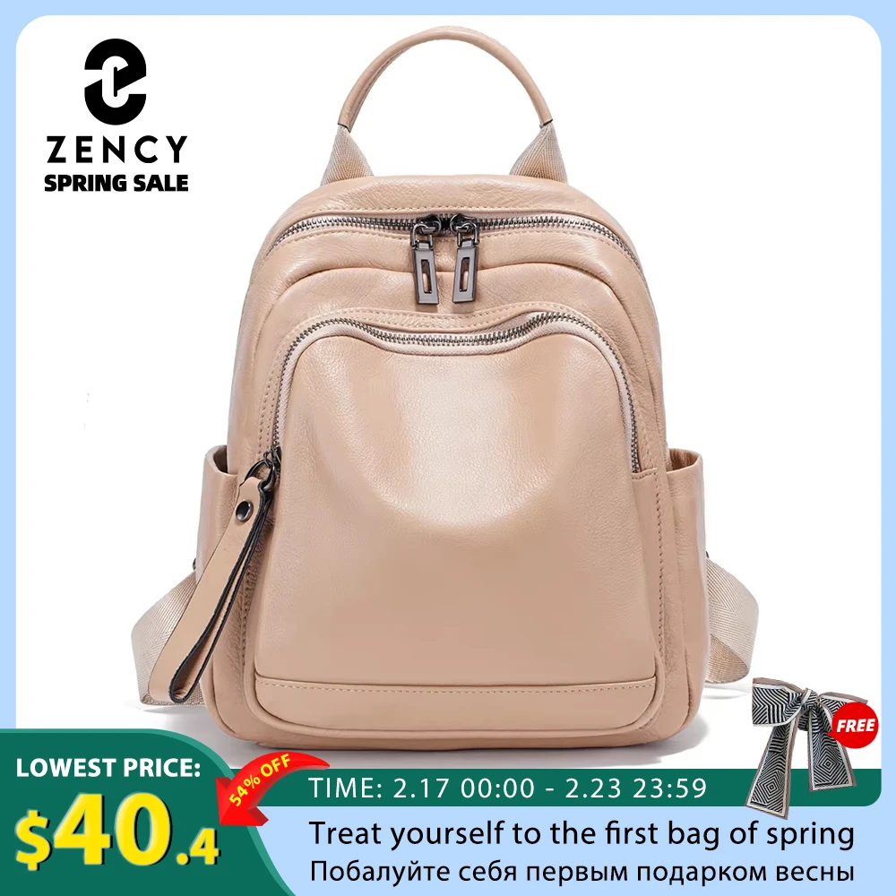 

Zency 100% Genuine Leather Stylish Backpack For Women Large Capacity Travel Rucksack Natural Knapsack For Lady Satchel SchoolBag