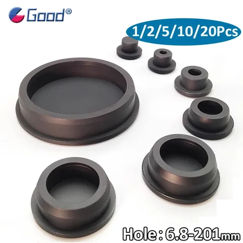 Imagen 1 del producto Tapón de goma de silicona negro con tapas de orificios, insertos de tubo, tapones a prueba de polvo de 6,8mm ~ 68,6mm