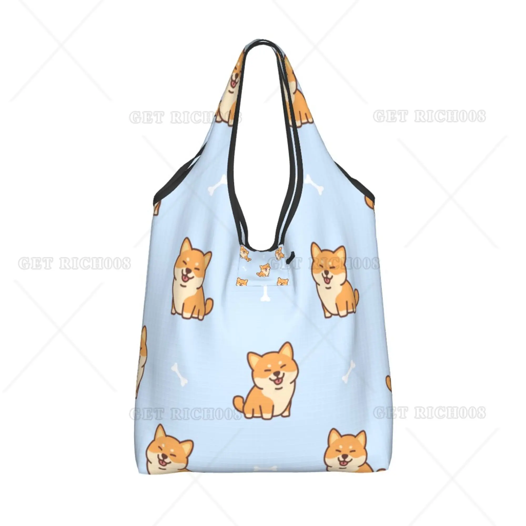 Shiba Inu Folding Tote Bag Shopper Bag Panda Cartoon Portable Eco Grocery Bags No Zipper Bag for Women Men Supermarket Bag