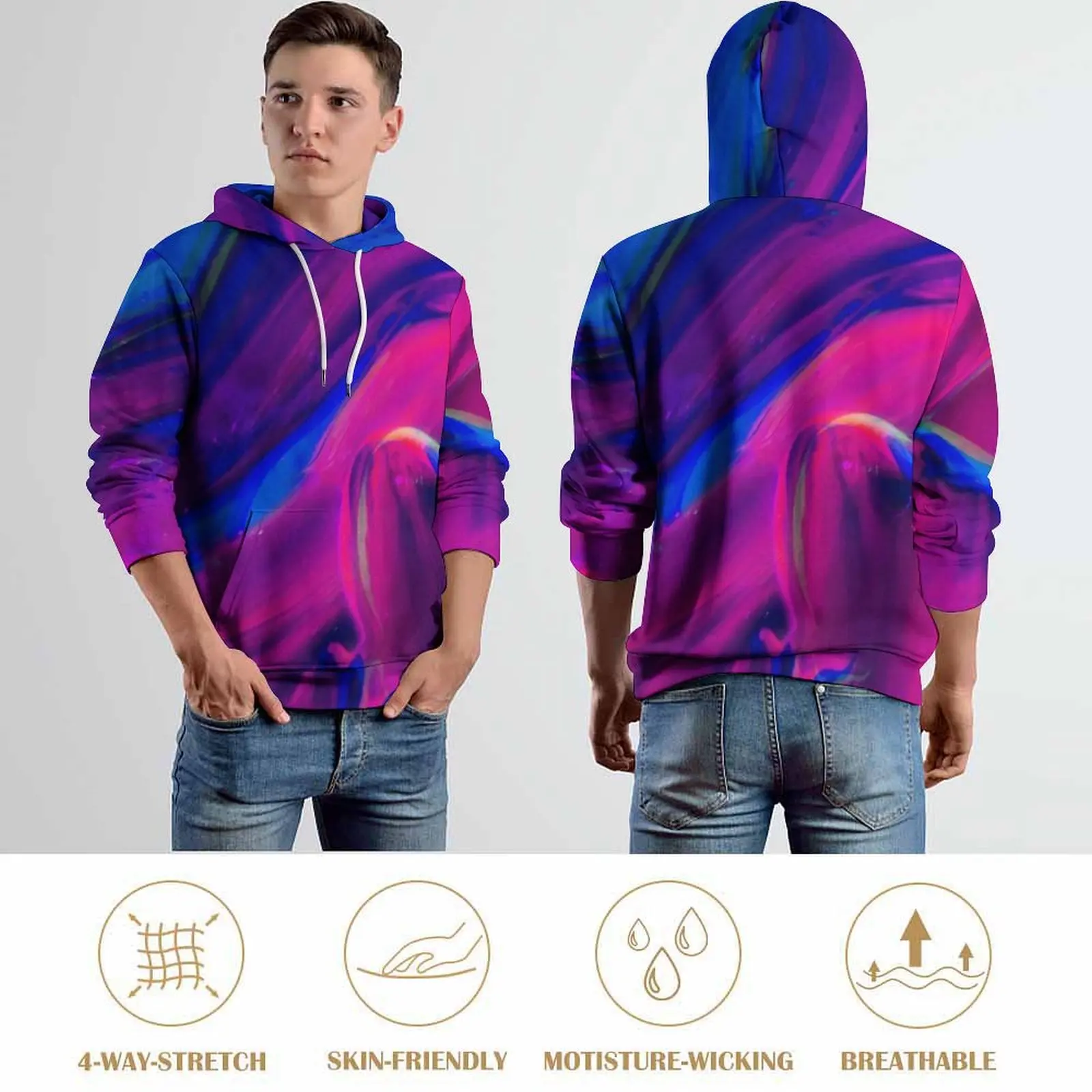 Abstract Neon Paint Casual Hoodies Male Splatter Art Print Harajuku Sweatshirts Winter Long Sleeve Streetwear Oversize Hoodie