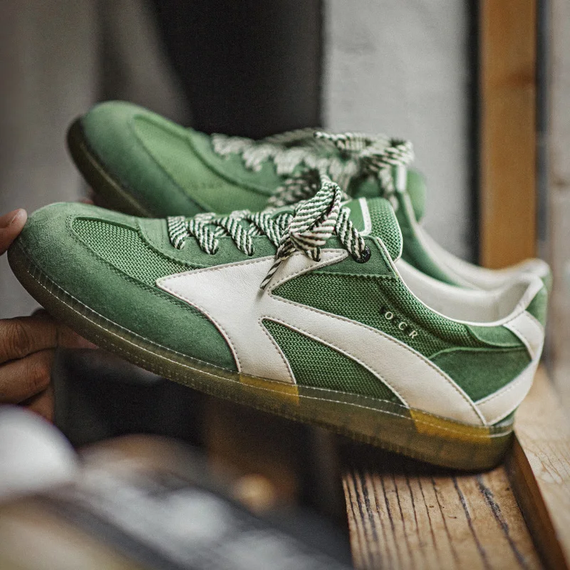 Maden New Retro German Trainers Shoes Men's Summer Mesh Breathable Low-Top Sneakers Vintage Patchwork Casual Street Green Shoes