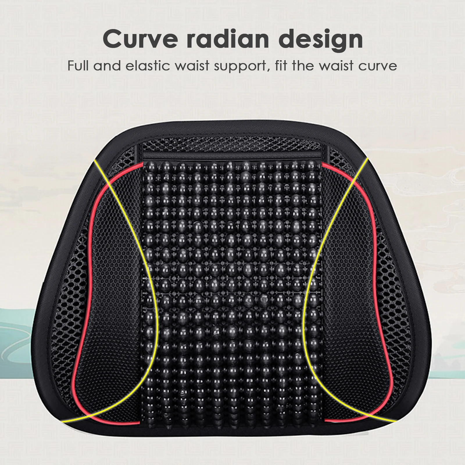 Car Seat Waist Cushion Office Chair Massage Back Lumbar Support Mesh Cushion Pad Black Mesh Back Lumbar Cushion for Car Driver