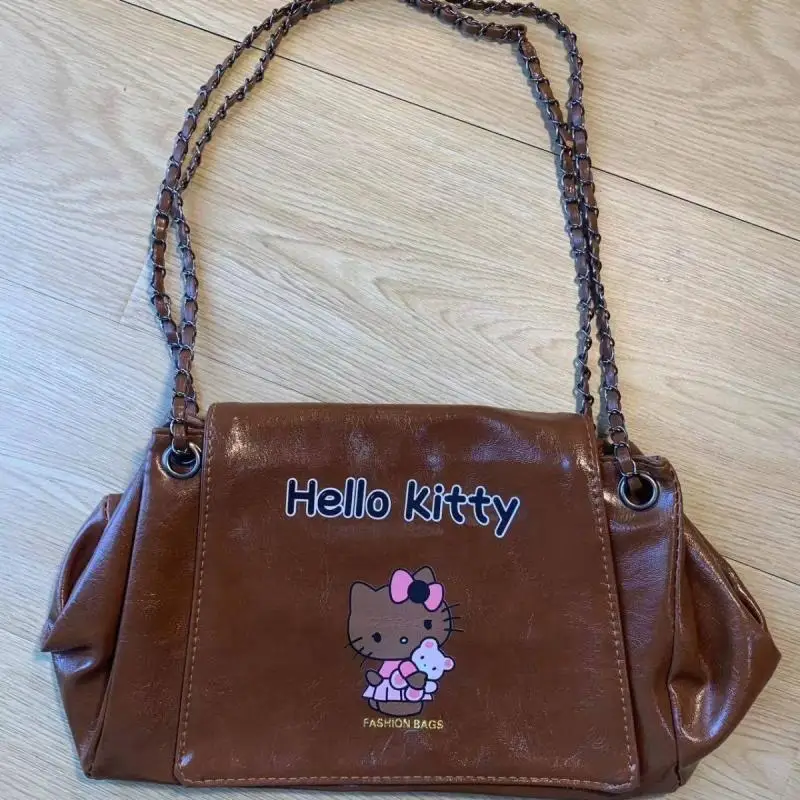 Sanrio Kawaii Hello Kitty sac à bandoulière pour femmes Vintage en cuir Pu fille chaîne sac à bandoulière de luxe sac à main de créateur de qualité supérieure