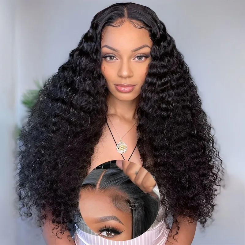 Deep Wave 6x4 5x5 HD Transparent Lace Closure Human Hair Wigs for Women Brazilian Curly Glueless Ready to Wear Lace Frontal Wig