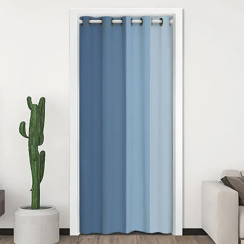 Nordic Gradient Door Curtain Blue Half-blackout Hanging Curtain for Living Room Partition Door Screen With Rod Home Deocration