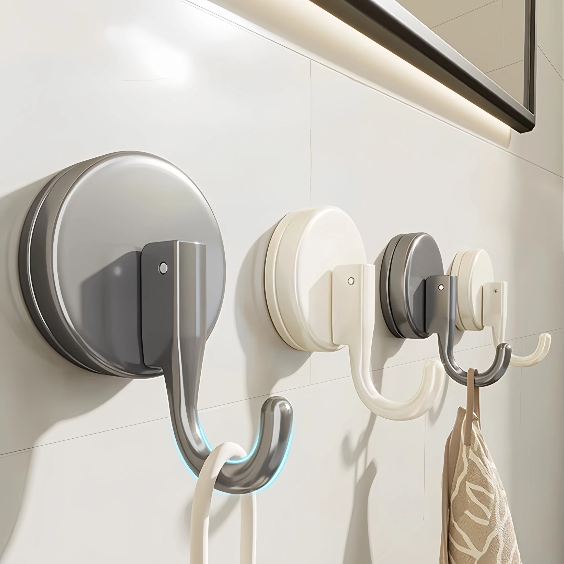 2 Strong Suction Cup Hooks, No Drilling Required, Easy to Install, Suitable for Bathroom and Kitchen Tiles, Durable Vacuum-Adhesive Towel Rack