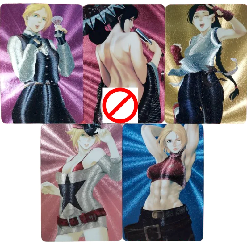 5Pcs/Set ACG Girl Sexy Card THEKINGOFFIGHTERS Mai Shiranui King Blue Mary Anime Game Characters Collection DIY Coarse Flash Card