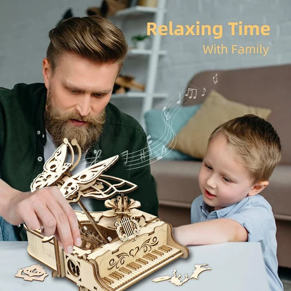 3D Holzpuzzle Spieluhr Klavier-Modellbausatz DIY Montage Musikinstrument Bausätze Heimdekoration Bastelgeschenk für Erwachsene und Jugendliche – Detail 6