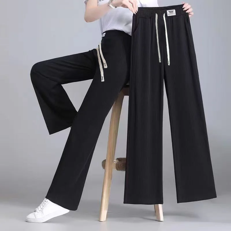 

Женские плиссированные брюки из ледяного шелка, весенне-летние, прямые, широкие, с высокой талией, струящиеся, в пол