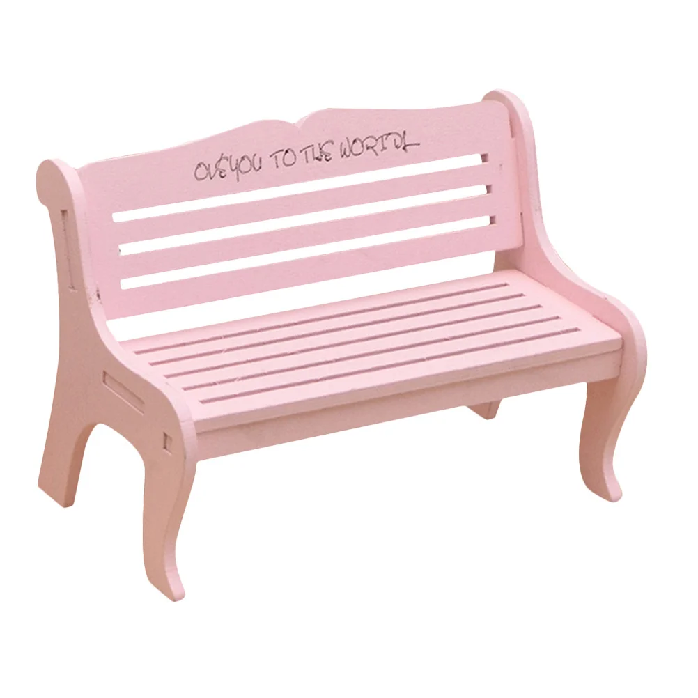 1pc Mini Bench Pink Chair Prop For Dollhouse Miniature Furniture Garden Ornament Home Desktop Decor Wooden Micro Landscape