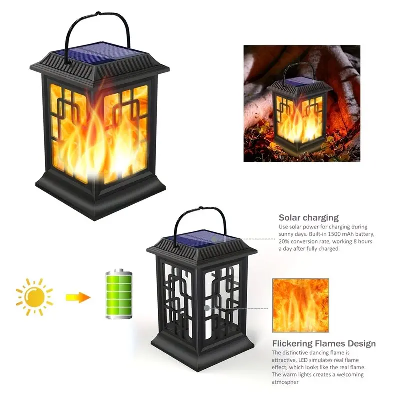 ABGE-Solar Powered Lantern Solar Flickering Flames Upgraded Waterproof Hanging Light Garden Ornaments For Yard Pathway Patio