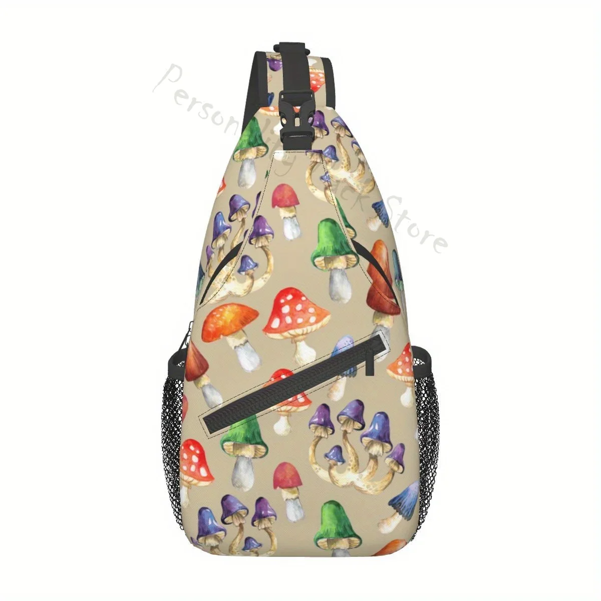 Cogumelo e Agaricus Mochila Estilingue Bege, Travel Crossbody Bag, Mochila Triangular No Peito, Bolsa De Ombro De Caminhada