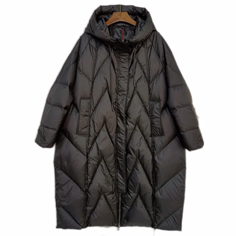 Women's Clothing Down Jacket New Style White Duck Down Thickened Below The Knee Fashionable Loose Fit Stylish Plus Size Warm
