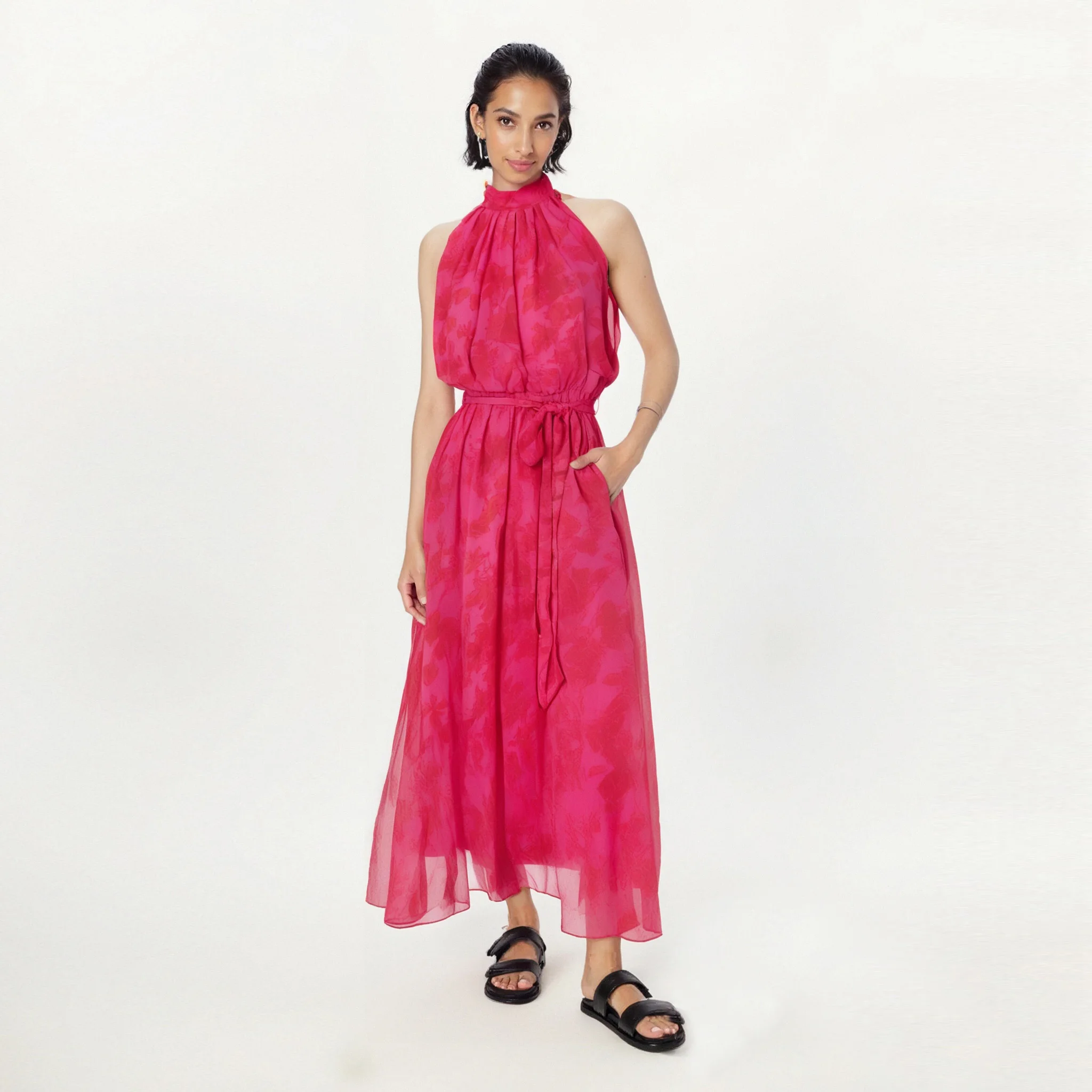 

Elegance Women Dress Classic Sleeveless Neckband High Collar Dress Casual Sexy Party Dress 2025 New Female Beach Dress