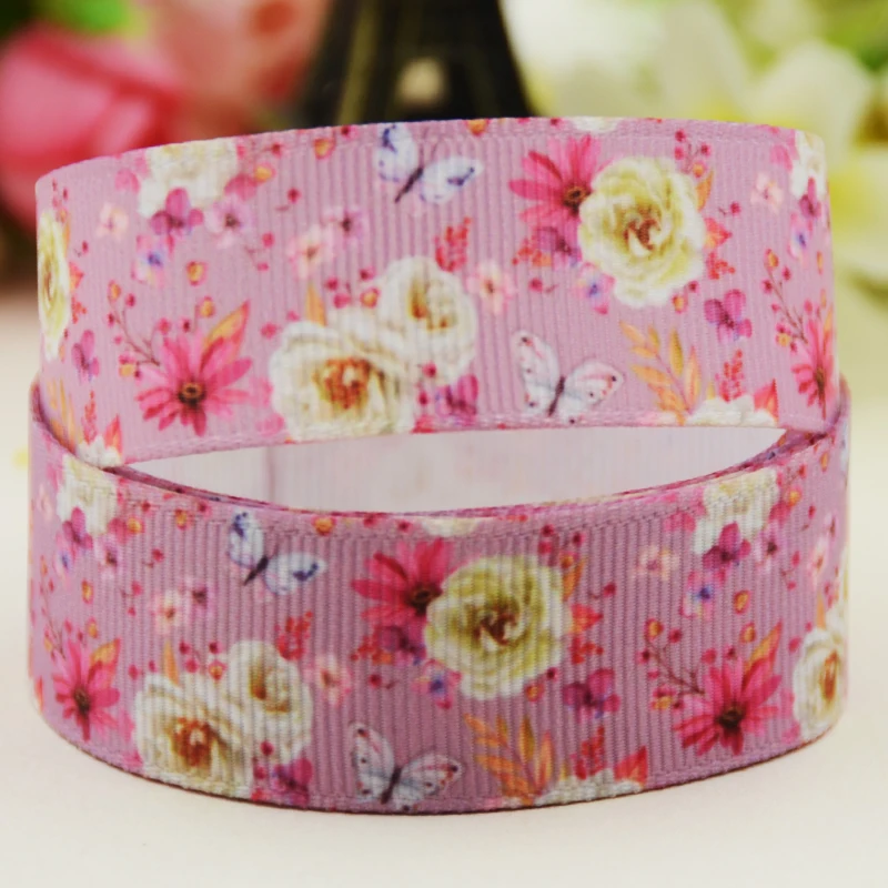 22mm 25mm 38mm 75mm flower cartoon printed Grosgrain Ribbon party decoration 10 Yards satin ribbons