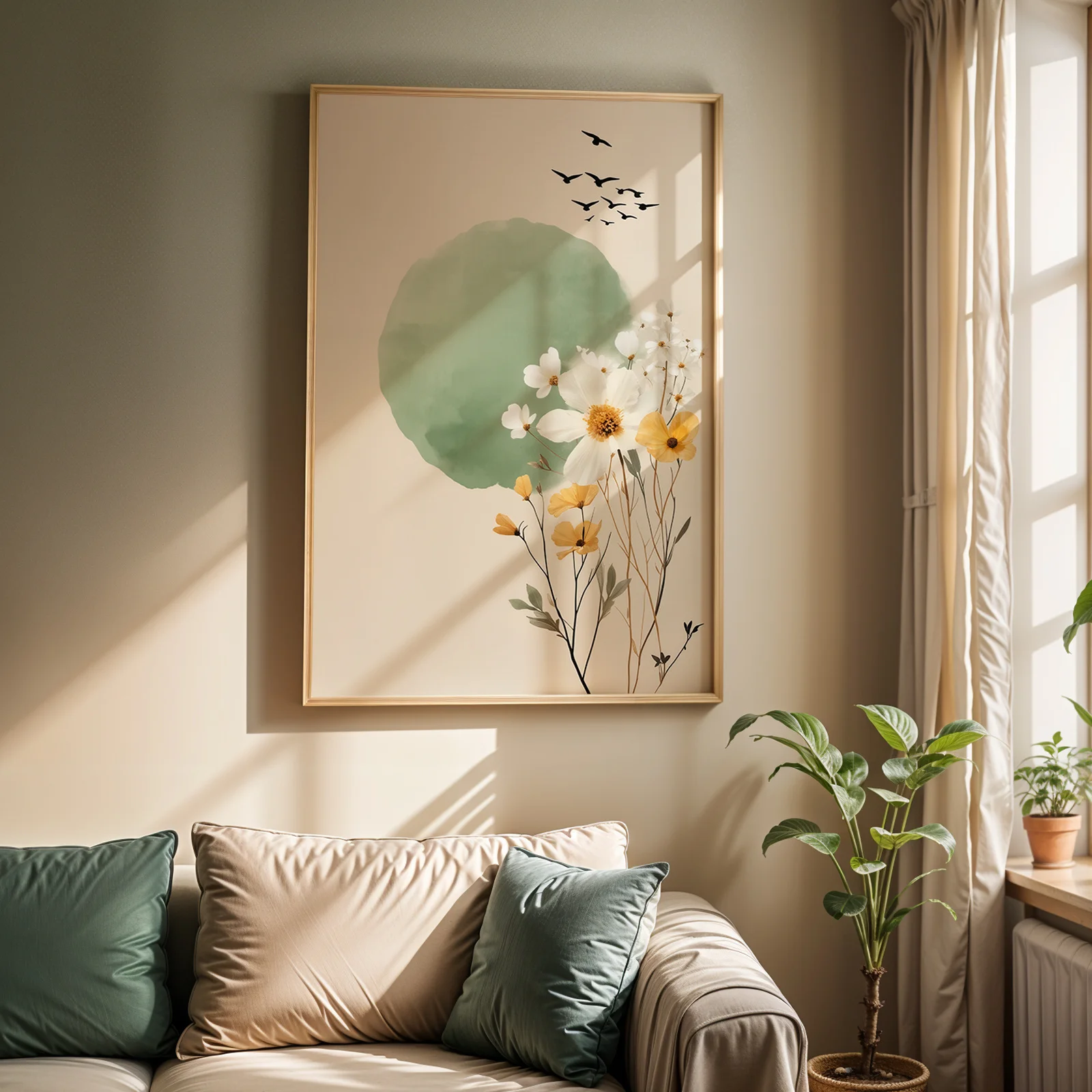 1 Stück Abstraktes Botanisches Wandkunst-Poster - Ungerahmter Moderner Japandi Salbeigrüner Wabi-Sabi Neutraler Leinwanddruck für Wohnzimmerdekoration