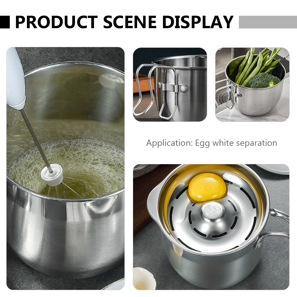 

White Separator Stainless Steel Yolk Divider Extractor Large Capacity Splatter Proof Bucket Hollow Hole V Shaped