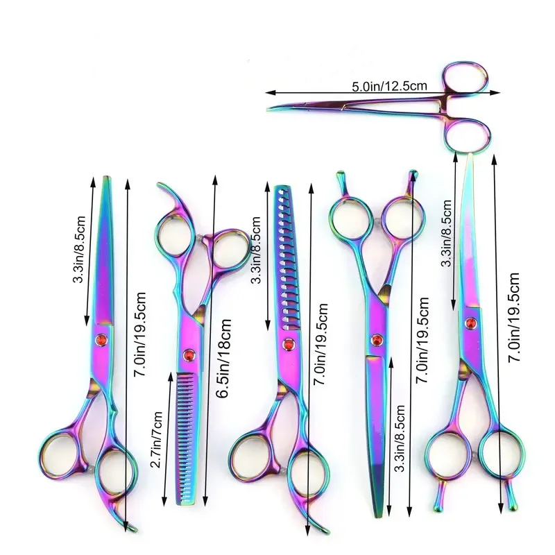 7.5 Inch Pet Scissors Kit,Straight Cut Thinning Scissors  And Curved Scissor Fish Bone Shears Dog Grooming Scissors Set