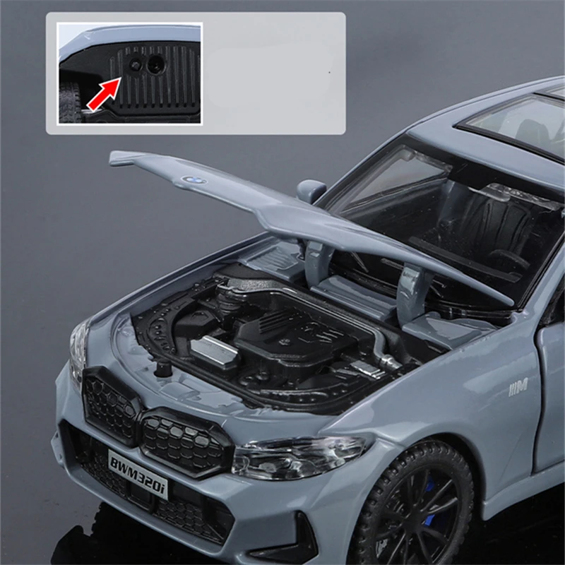 1/32 320 320i Alloy Car Model Diecast Metal Toy Vehicles Car Model High Simulation Sound and Light Collection Childrens Toy Gift