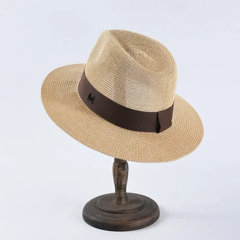 UV New Ladies Men Fashion Letter M Straw Hat Sun Hat Panama Spring Casual Summer Beach Classic Straw Jazz Basin Hat Wholesale