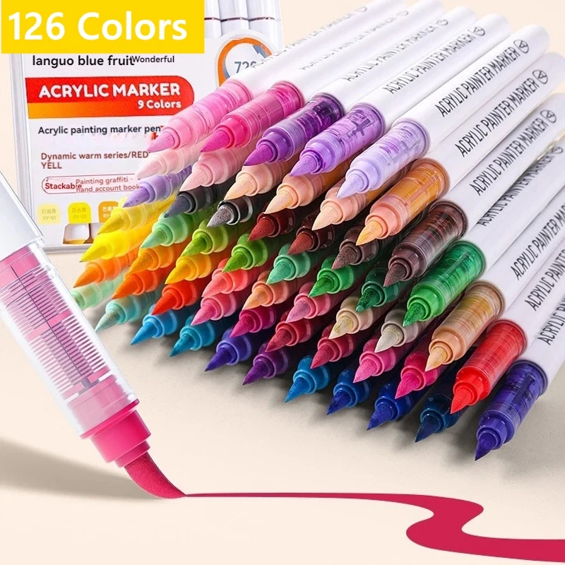 

126 Colors Acrylic Paint Markers Soft Brush Tip Pens for Wood Stone Canvas Glass Fabric Rock Painting DIY Crafts Art Supplies