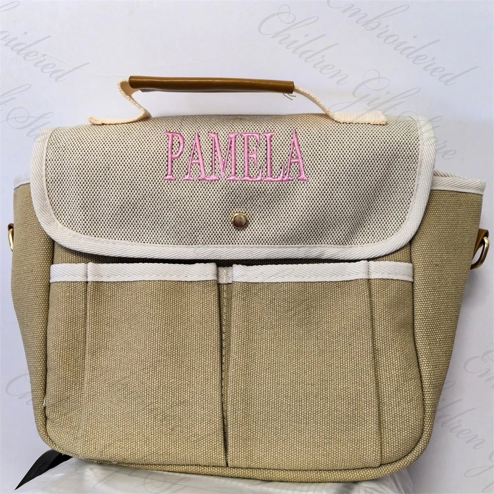 Personalized Name Canvas Tote Bag Custom Embroidered Name Hand-held Outdoor Mommy Bag Unique Stroller Bag Can Custom Any Name