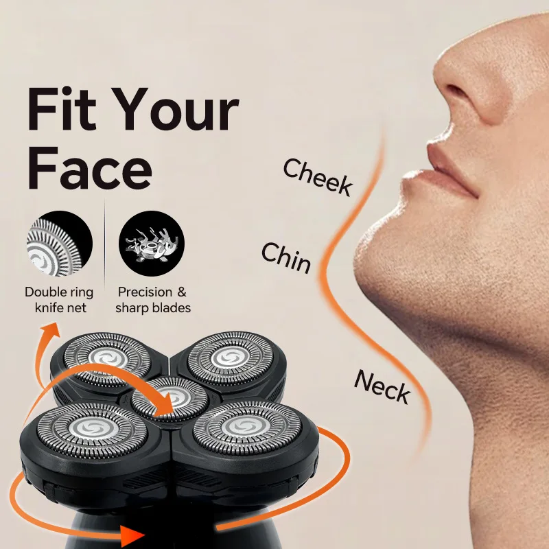 

5-in-1 Men's Grooming Kit Head Shaver Waterproof Rechargeable Electric Razor with Nose Hair Trimmer And Beard Cutter for Men