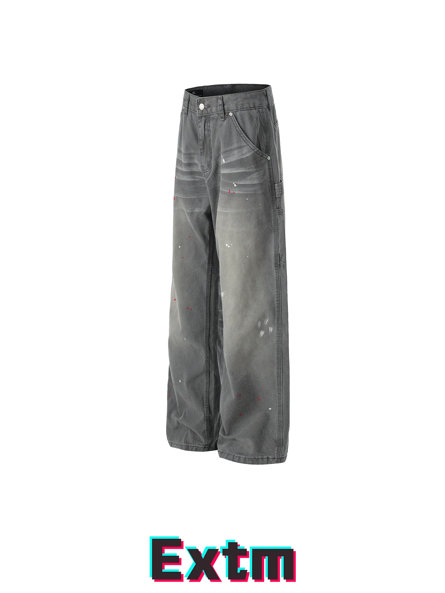 

EX American Retro High Street Distred Color Blo Wide Leg Straight Cut Men's Jeans Casual Comfortable Workwear Trousers