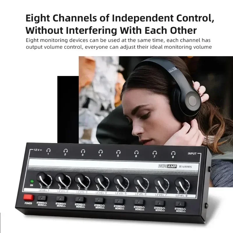 HA800S stereo/mono switching ultra-compact Hang Erősítő 8 channels Mali Öl upgraded headphone Erősítő vel áram