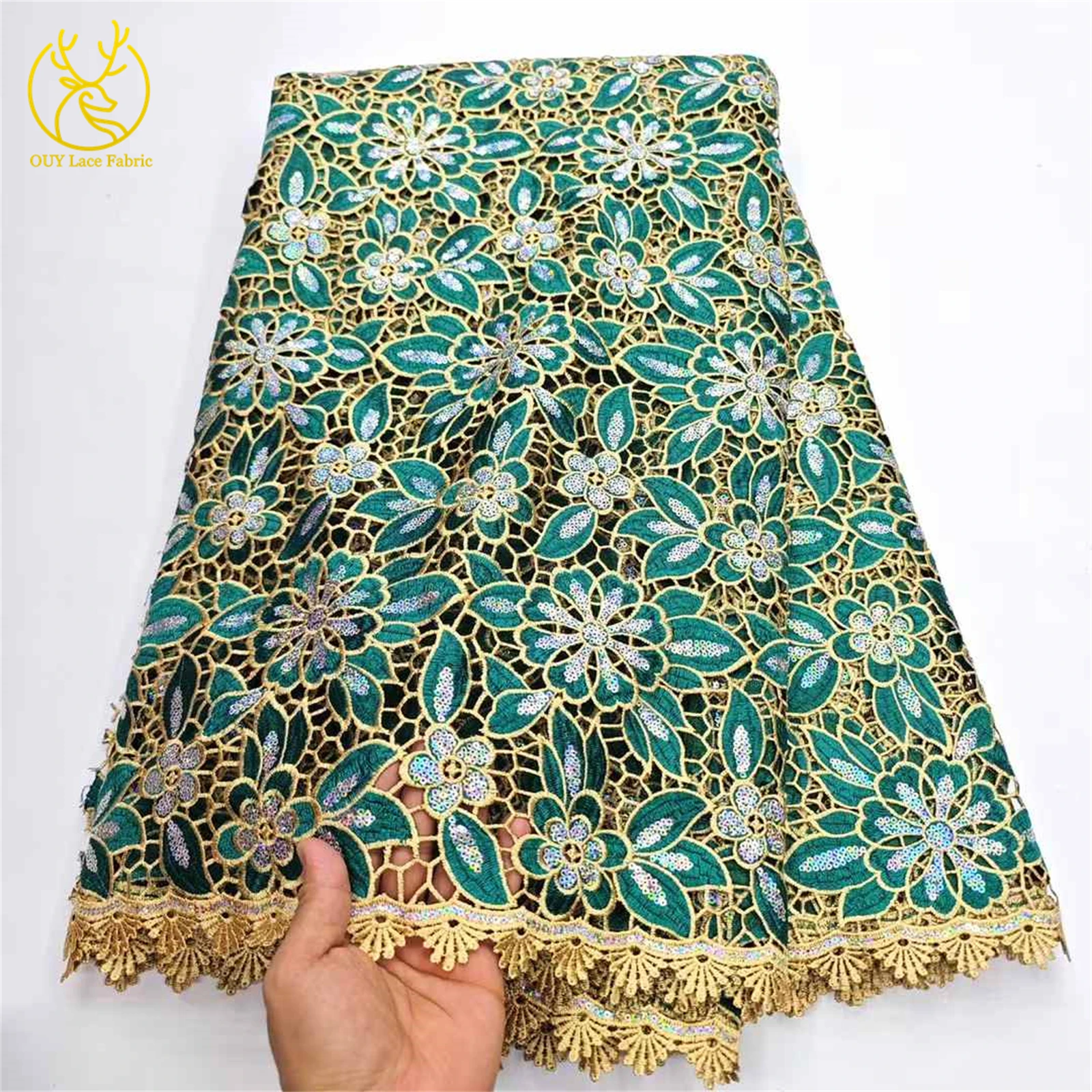 アフリカの高級スパンコール水溶性レース生地2025高品質ナイジェリアギピュールロープレース、レディースパーティードレス縫製用