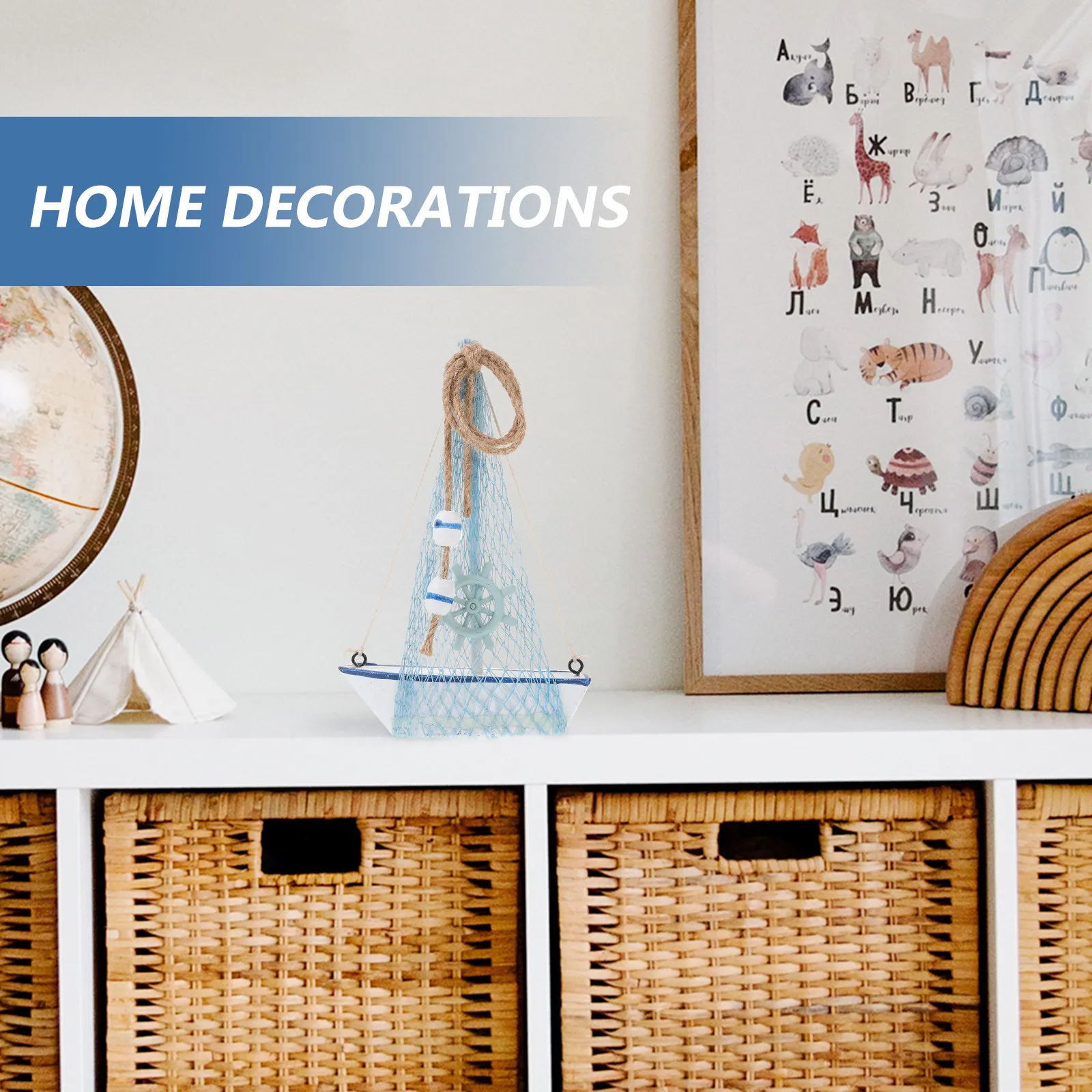 

Декоративная деревянная парусная лодка в средиземноморском стиле, украшение для дома, гостиной, офиса, настольный декор, темно-синий