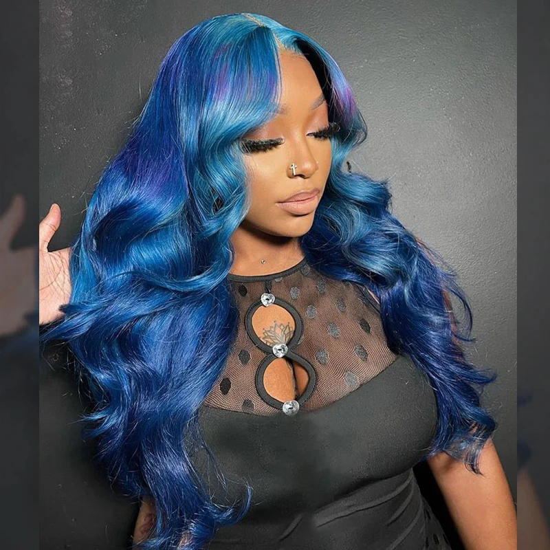 Blue Purple Ombre Ready To Go Body Wave Lace Frontal Wigs For Women 13X6 13X4 Ready To Go Synthetic Wigs Pre Cut 6X4 Lace Wigs