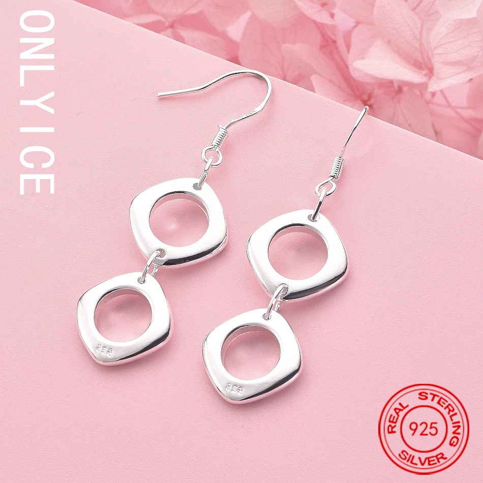

Top 925 Sterling Silver Square Earrings Drop Earrings For Women Fashion Jewelry Charm Grace Noble Wedding Accessories