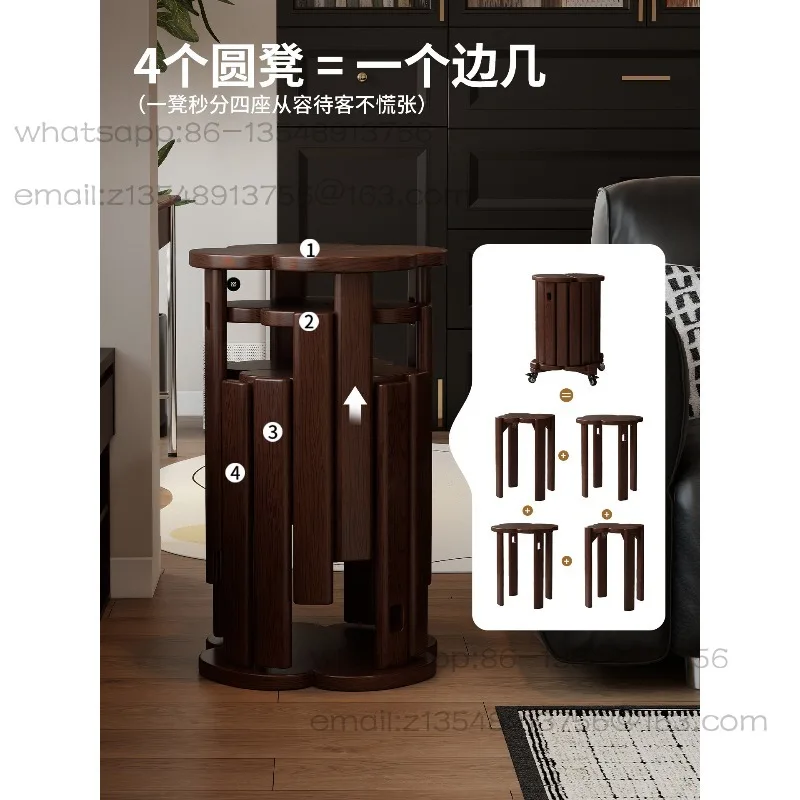 Living room combination stool folding stool universal wheel household solid wood 2026 new model