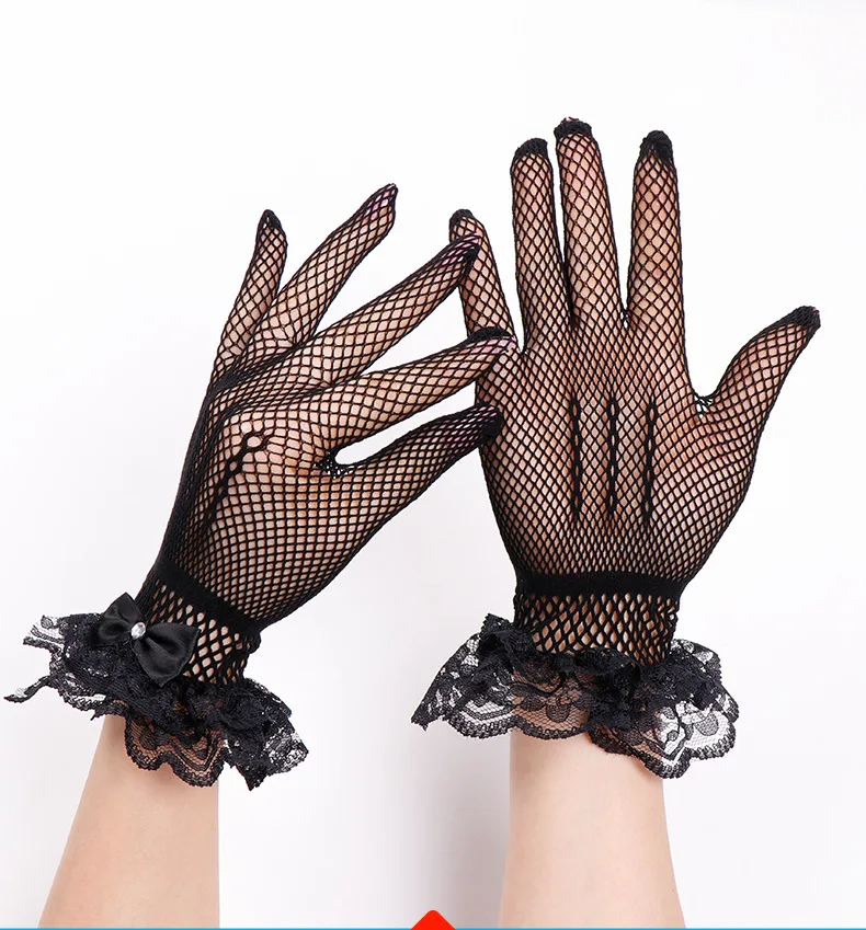 Gloves Elastic Mesh Lace Edge Hollow Black Sexy Nightclub Dance Wedding Ceremony Women Lightweight Elegant Breathable Spandex