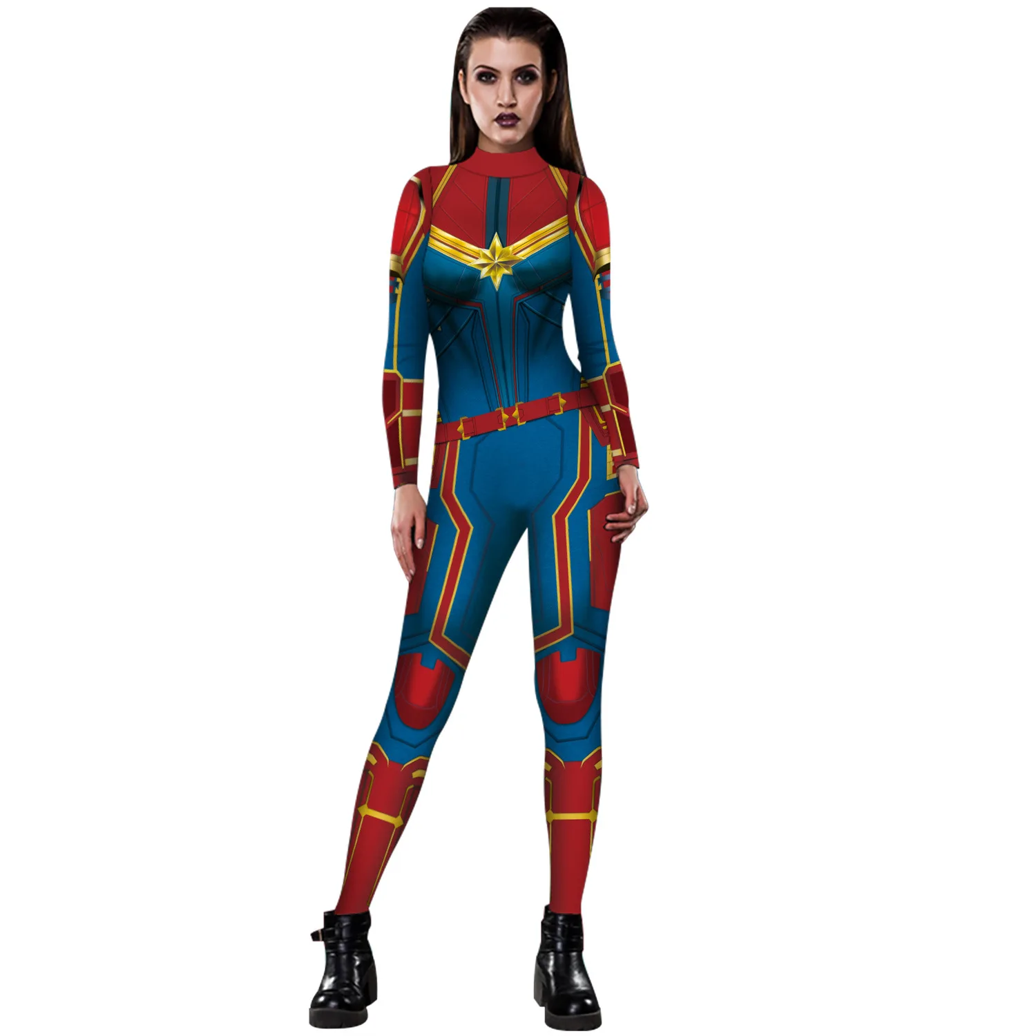 Superhero Spiderman Iron Man Bodysuit Cosplay Costume Women Slim Digital Print Jumpsuit Halloween Fancy Dress up