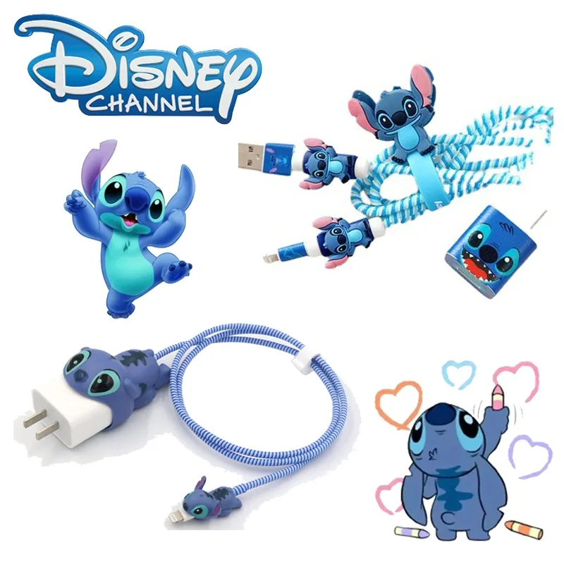 

Disney Stitch Charger Protective Cover Anime Figures Lilo & Stitch Cartoon 3D Charger Case for Iphone Data Cable Protective Case