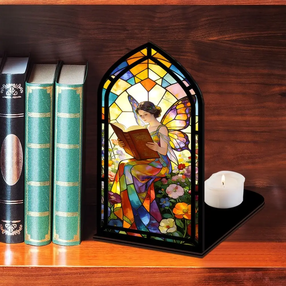 

Multicolor Book Nook Gothic Arch Design Acrylic Candle Holder Bookshelf Decoration Multi Pattern Tabletop Holder Home Decor
