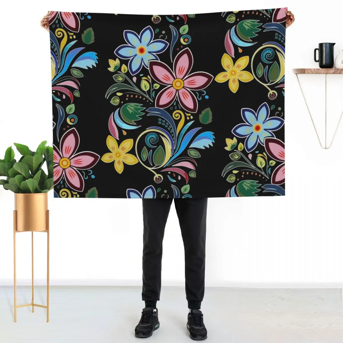 Traditional Ojibwe Pattern, Indigenous Floral Design. Throw Blanket Winter beds Heavy valentine gift ideas Luxury Throw Blankets