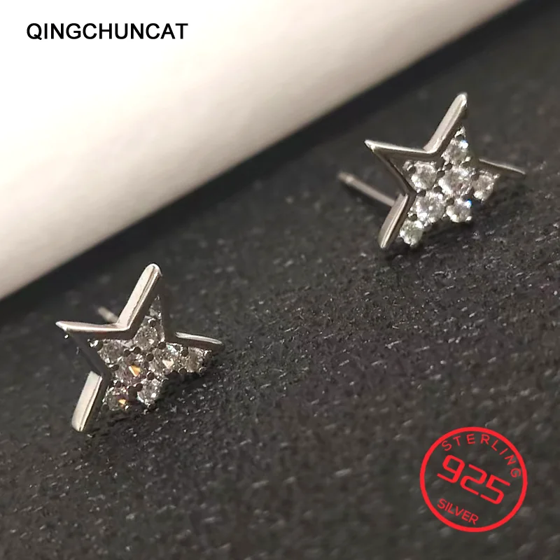 

Stamp 925 Sterling Silver Jewelry New Fashion Crystal-studded Star Simple Five-pointed Star Stud Earrings Temperament 2026