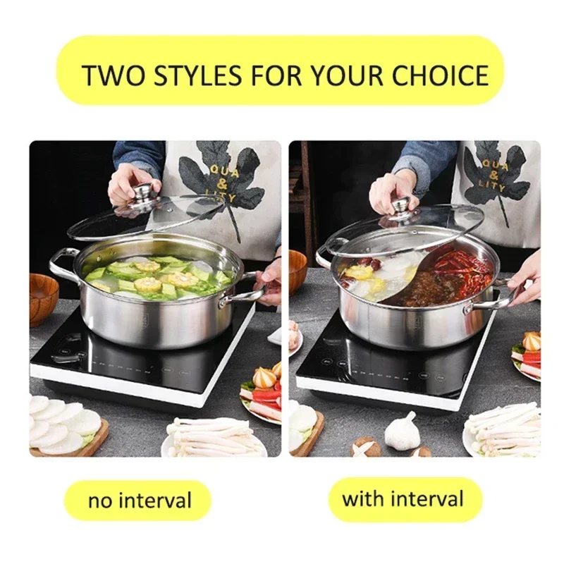 Горячий горшок с крышкой, утолщенные кастрюли из нержавеющей стали 304, кухонная индукционная плита со стеклянной крышкой, китайская посуда для фондю Горячий горшок с крышкой, утолщенные кастрюли из нержавеющей стали 304, кухонная индукционная плита со стеклянной крышкой, китайская посуда для фондю